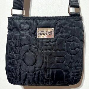 Kenneth Cole Quilted Logo Crossbody Adjustable Shoulder Bag in Black Nylon